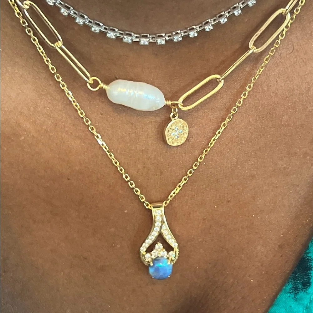 🎇 Black Opal & Diamond 14K Gold Pendant 💚🩵 - Picture 10 of 16